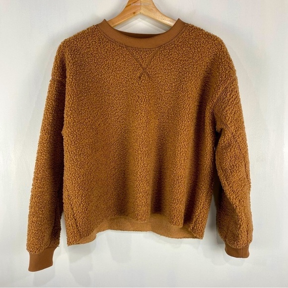 American Eagle: Teddy Sherpa Cropped Pullover Crewneck Sweatshirt Comfy Size XS - Picture 1 of 4